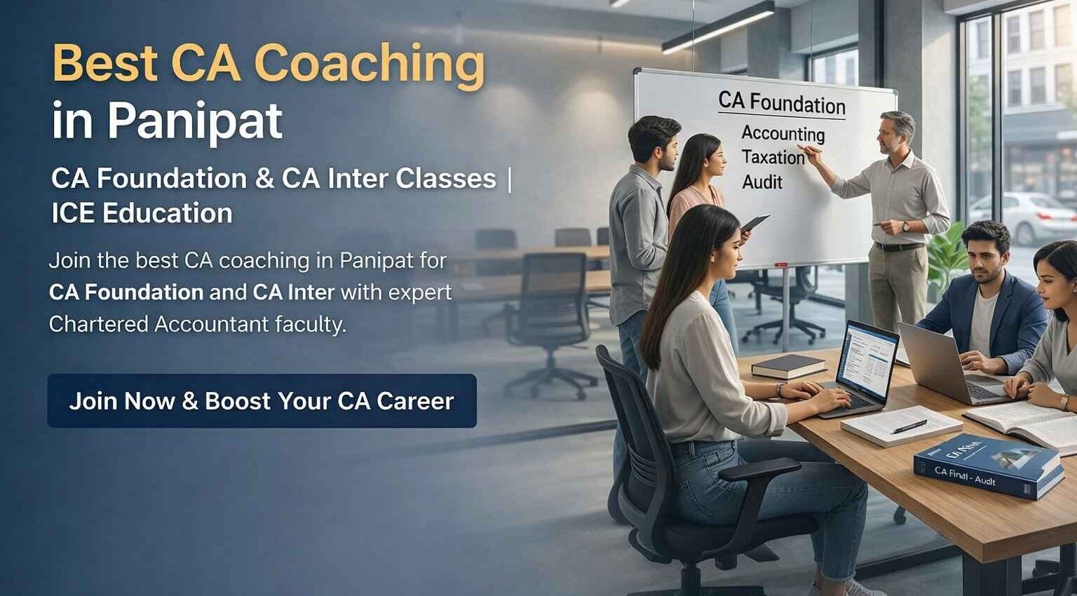 Top CA Foundation and CA Inter coaching classes in Panipat by ICE Education with expert faculty
