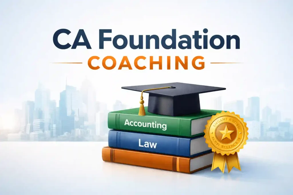 CA Foundation coaching banner with graduation cap accounting books and excellence badge best CA institute in Panipat Haryana