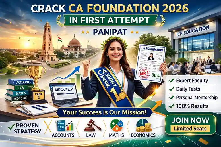 CA Foundation Rank 1 student from Panipat holding marksheet – Best CA coaching in Panipat ICE Education